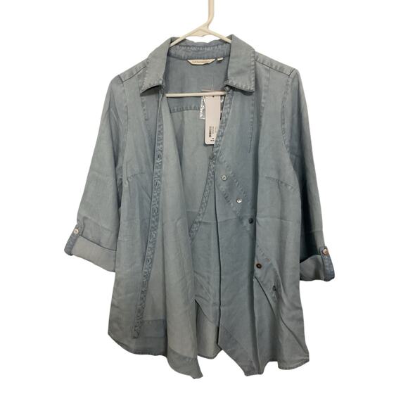 Soft Sorroundings Washed Tencel Tunic roll sleeves size PM light wash denim - Picture 6 of 9